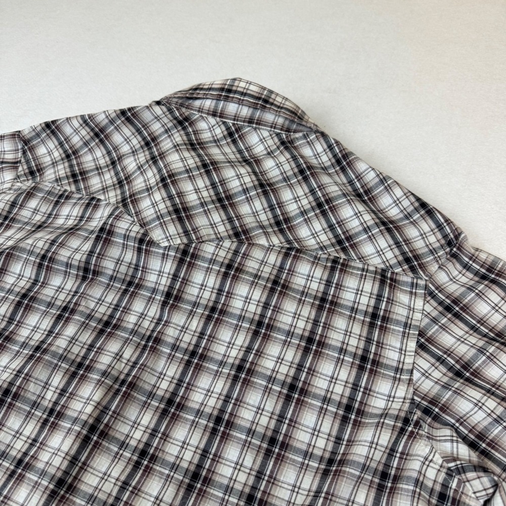 Wrangler Western Fashion Mens Brown Plaid Pearl Snap Short Sleeve Shirt L - Picture 6 of 6